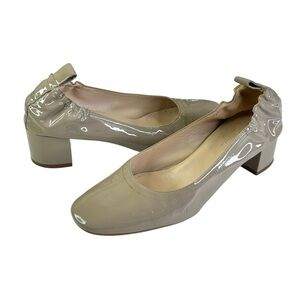 Everlane The Day Heel Taupe Patent Leather Block Pumps size 8.5 Italy